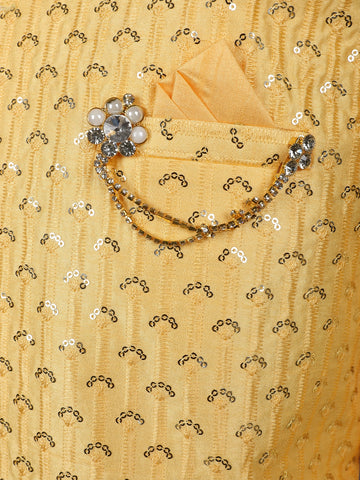 Yellow Sequin Embroidered Brocade Kurta Pyjama - Diadem