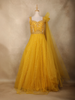 Yellow Sequins Embroidered Net Gown with One-Shoulder Dupatta