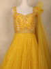Yellow Sequins Embroidered Net Gown with One-Shoulder Dupatta
