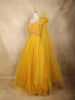 Yellow Sequins Embroidered Net Gown with One-Shoulder Dupatta
