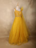 Yellow Sequins Embroidered Net Gown with One-Shoulder Dupatta