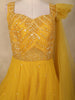 Yellow Sequins Embroidered Net Gown with One-Shoulder Dupatta