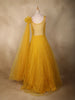 Yellow Sequins Embroidered Net Gown with One-Shoulder Dupatta