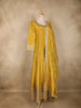 Yellow Small Floral Butta Woven Tissue Banarasi Gown with Dupatta