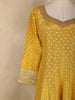 Yellow Small Floral Butta Woven Tissue Banarasi Gown with Dupatta