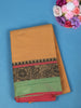 Yellow Solid Cotton Saree With Contrast Green Border