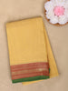 Mustard Yellow Solid Design Cotton Saree With Contrast Red Woven Border