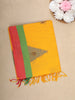 Yellow Solid Design Cotton Saree with Green and Pink Border