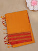 Yellow Solid Design Semi Silk Cotton Saree with Contrast Red Border