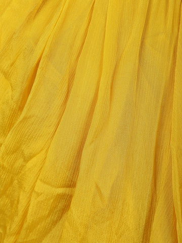 Yellow Solid Designed Ruffle Drape Georgette Ready To Wear Saree - Diadem