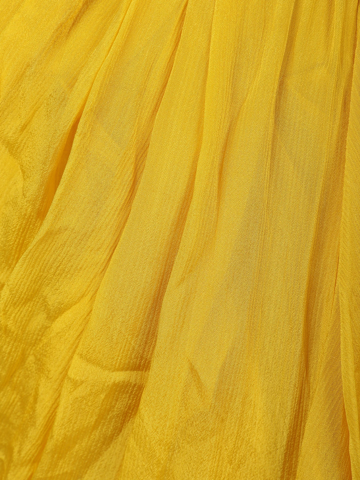 Yellow Solid Designed Ruffle Drape Georgette Ready To Wear Saree - Diadem