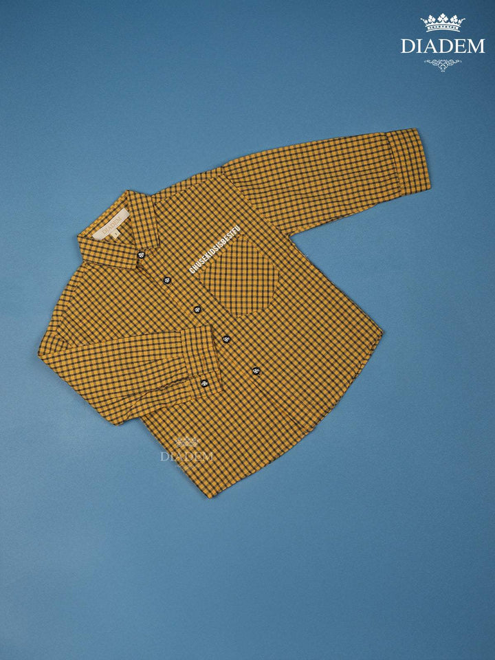 Yellow Checked Full Sleeve Cotton Shirt - Diadem