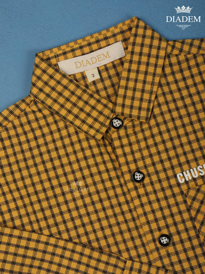 Yellow Checked Full Sleeve Cotton Shirt - Diadem