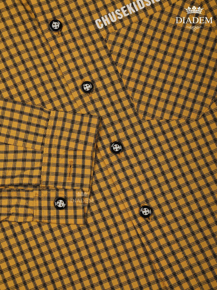 Yellow Checked Full Sleeve Cotton Shirt - Diadem
