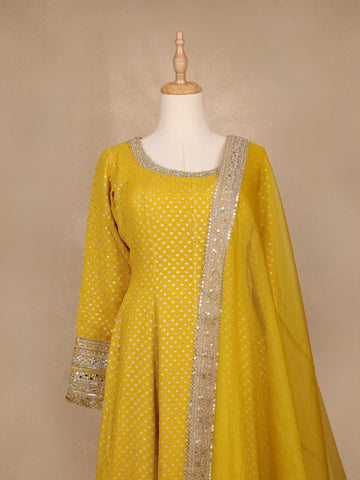 Yellow Dotted Design Georgette Anarkali Salwar Suit - Diadem