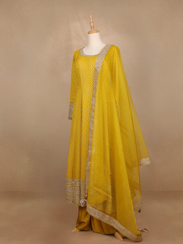Yellow Dotted Design Georgette Anarkali Salwar Suit - Diadem