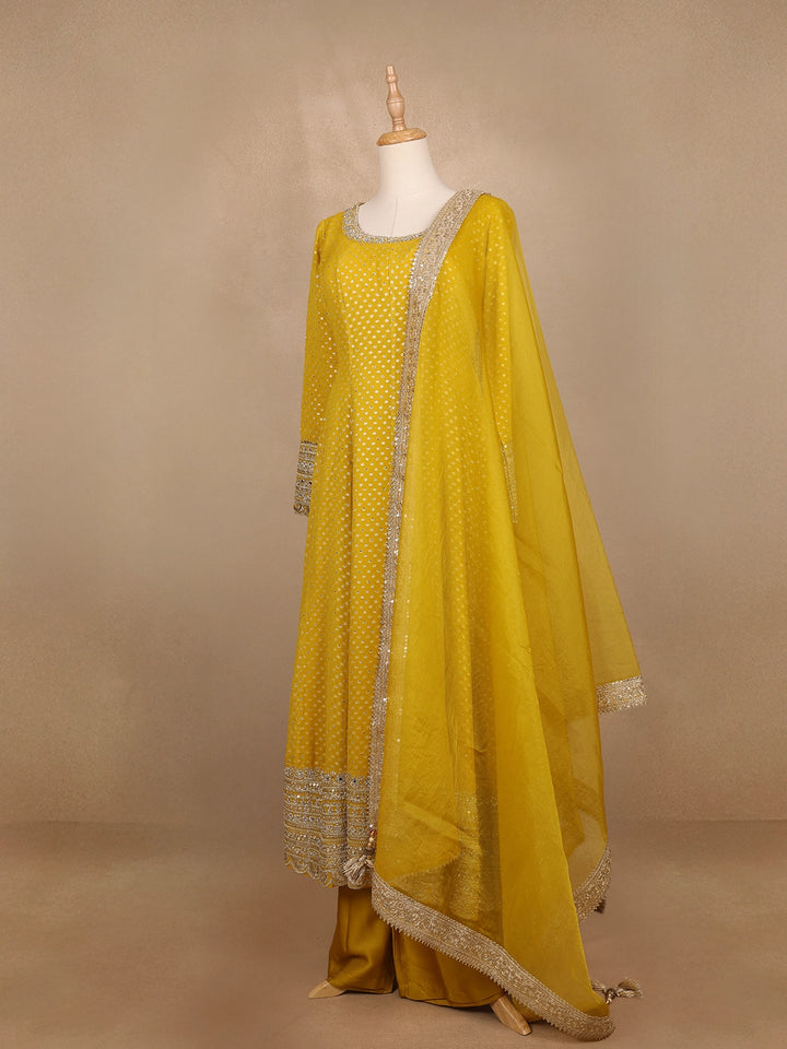 Yellow Dotted Design Georgette Anarkali Salwar Suit - Diadem
