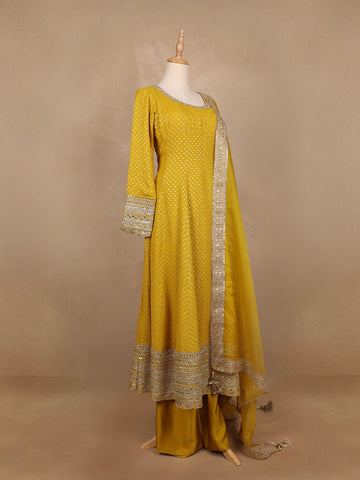 Yellow Dotted Design Georgette Anarkali Salwar Suit - Diadem