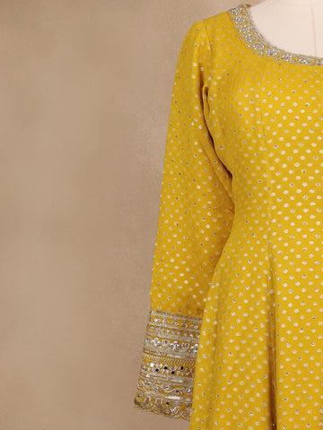 Yellow Dotted Design Georgette Anarkali Salwar Suit - Diadem