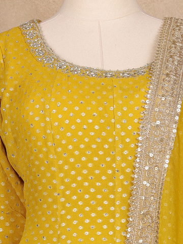 Yellow Dotted Design Georgette Anarkali Salwar Suit - Diadem