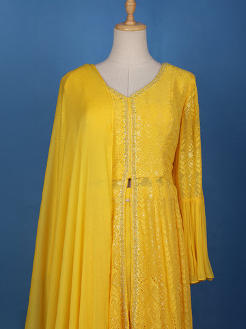 Yellow Embroidered Layered Georgette Salwar Suit - Diadem