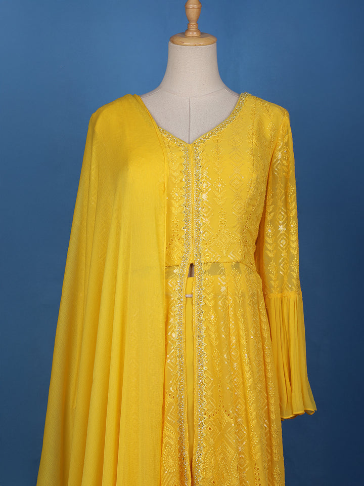 Yellow Embroidered Layered Georgette Salwar Suit - Diadem