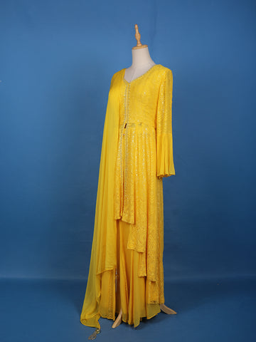 Yellow Embroidered Layered Georgette Salwar Suit - Diadem
