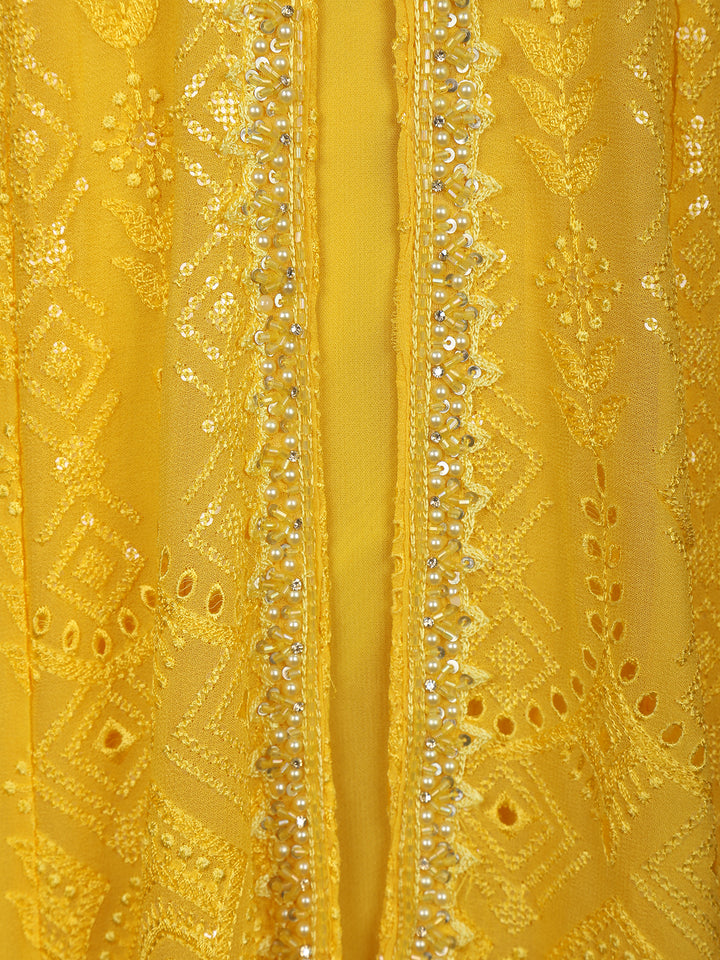 Yellow Embroidered Layered Georgette Salwar Suit - Diadem