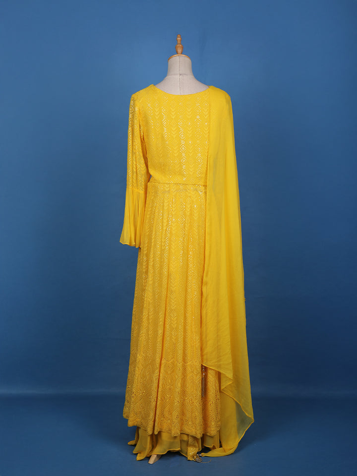 Yellow Embroidered Layered Georgette Salwar Suit - Diadem