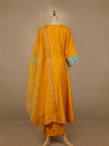 Yellow Floral And Paisley Embroidered Semi Silk Straight Cut Salwar Suit - Diadem