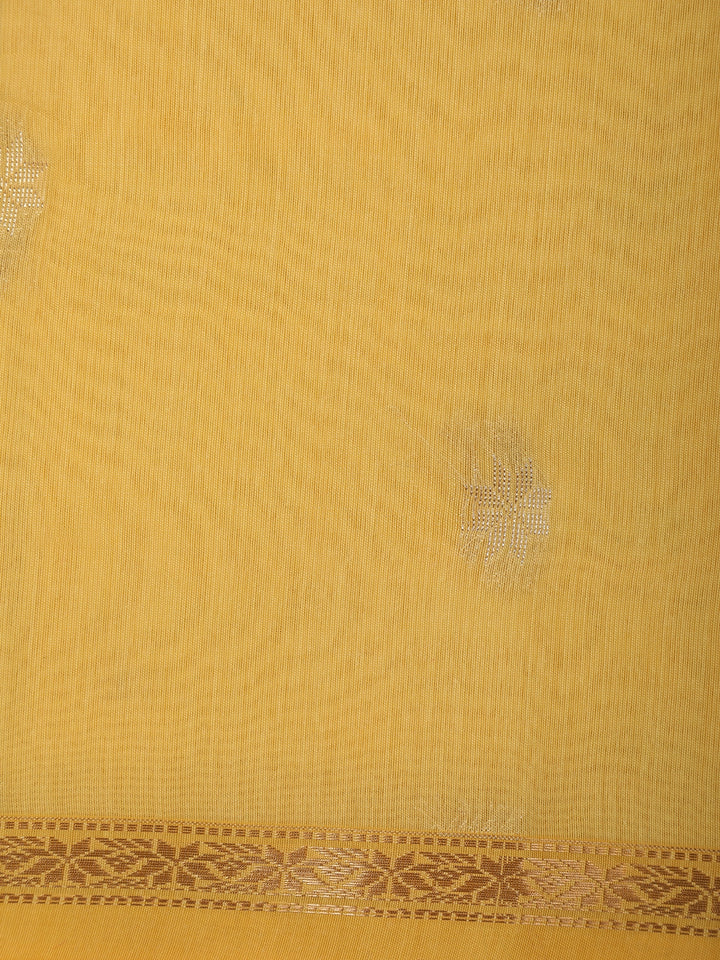 Yellow Floral Butta Fancy Cotton Saree - Diadem