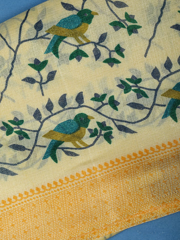 Yellow Floral Designed Fancy Cotton Saree - Diadem