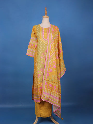 Yellow Floral Design Printed Cotton Salwar Suit - Diadem