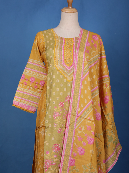 Yellow Floral Design Printed Cotton Salwar Suit - Diadem
