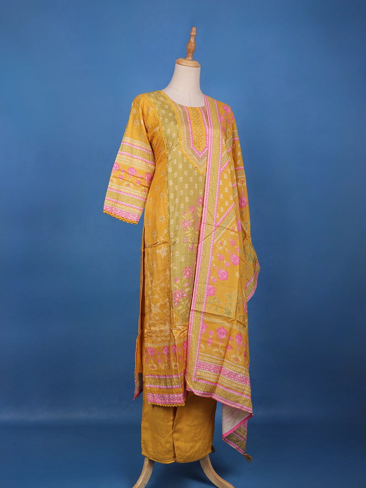 Yellow Floral Design Printed Cotton Salwar Suit - Diadem