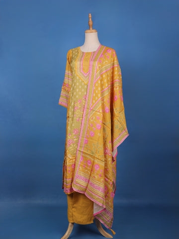 Yellow Floral Design Printed Cotton Salwar Suit - Diadem
