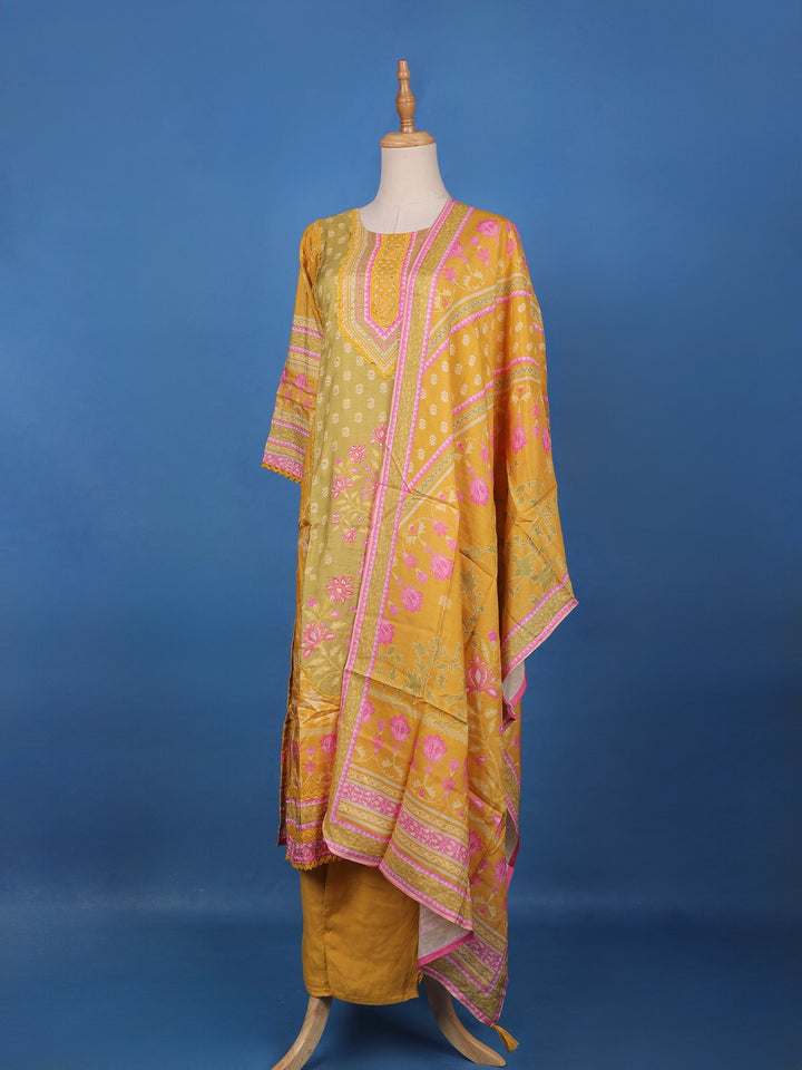 Yellow Floral Design Printed Cotton Salwar Suit - Diadem