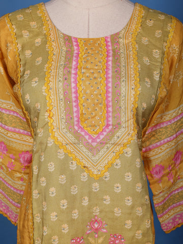 Yellow Floral Design Printed Cotton Salwar Suit - Diadem