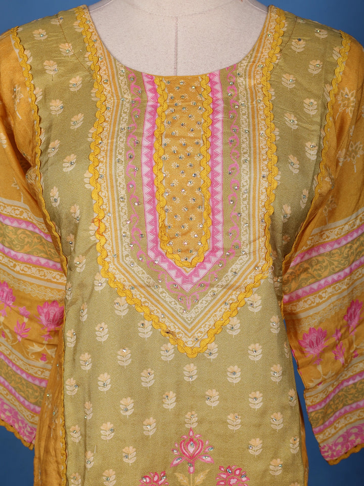Yellow Floral Design Printed Cotton Salwar Suit - Diadem