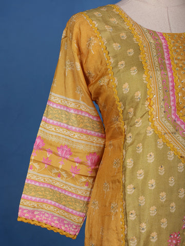Yellow Floral Design Printed Cotton Salwar Suit - Diadem