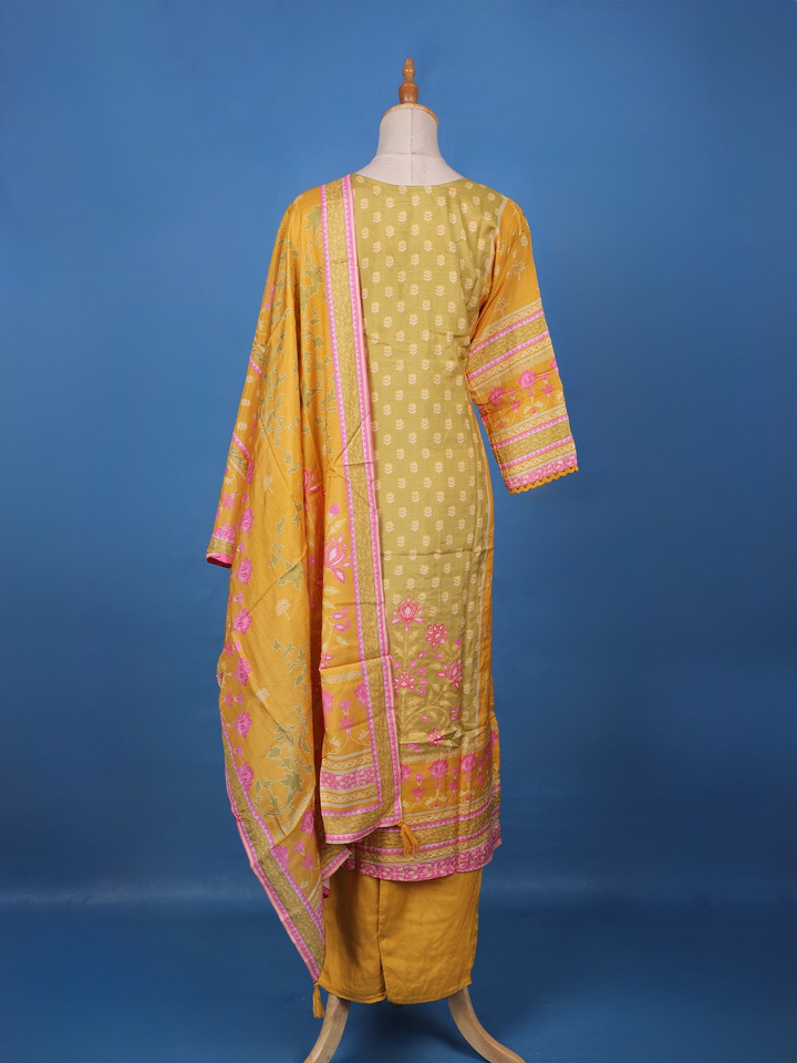 Yellow Floral Design Printed Cotton Salwar Suit - Diadem