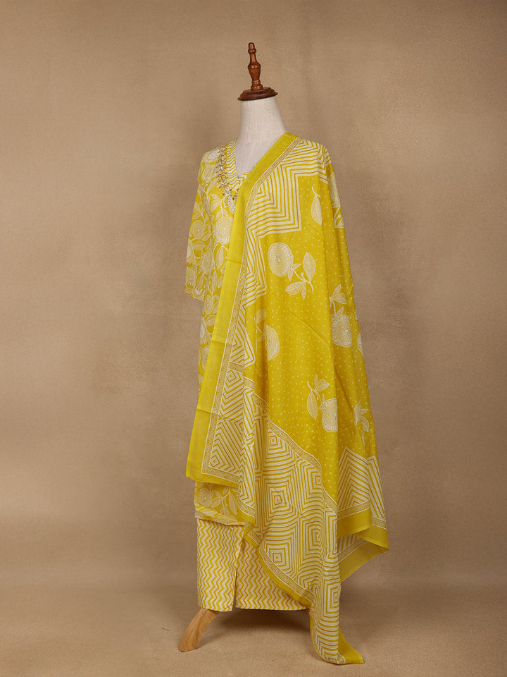 Yellow Floral Design Printed Cotton Salwar Suit - Diadem