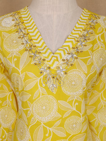 Yellow Floral Design Printed Cotton Salwar Suit - Diadem