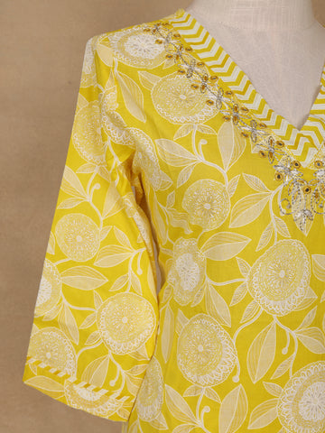 Yellow Floral Design Printed Cotton Salwar Suit - Diadem