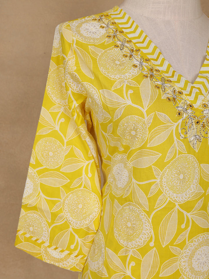 Yellow Floral Design Printed Cotton Salwar Suit - Diadem