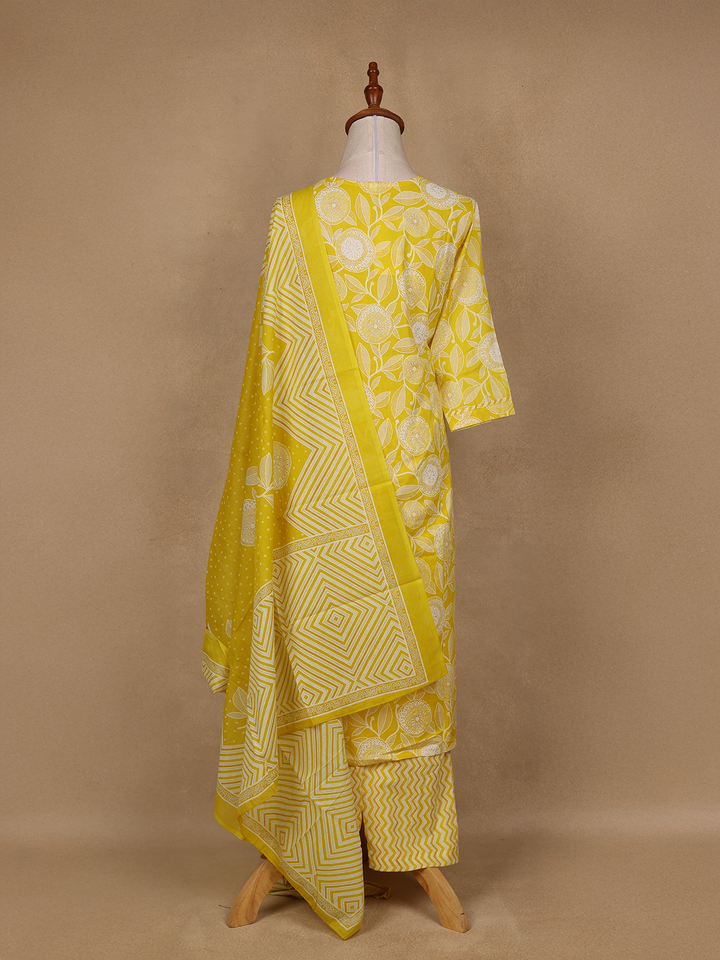 Yellow Floral Design Printed Cotton Salwar Suit - Diadem