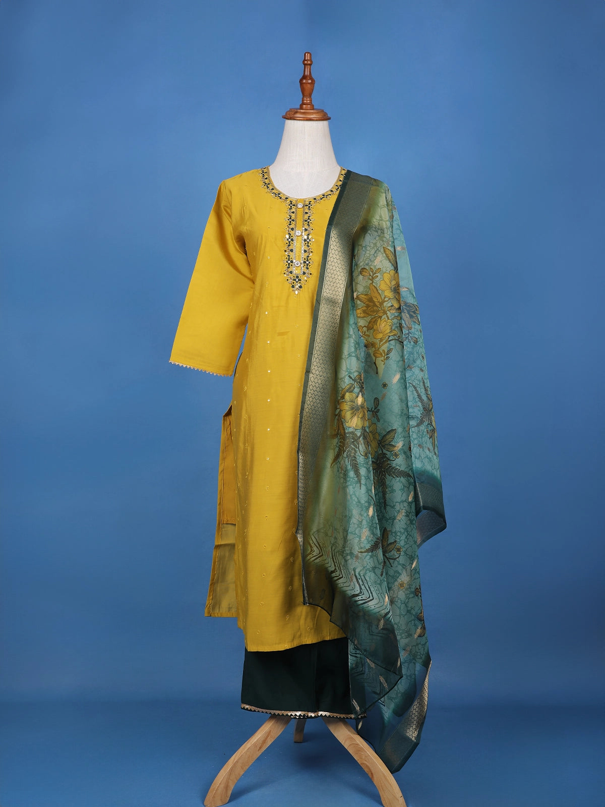 Yellow Floral Design Printed Georgette Salwar Suit - Diadem