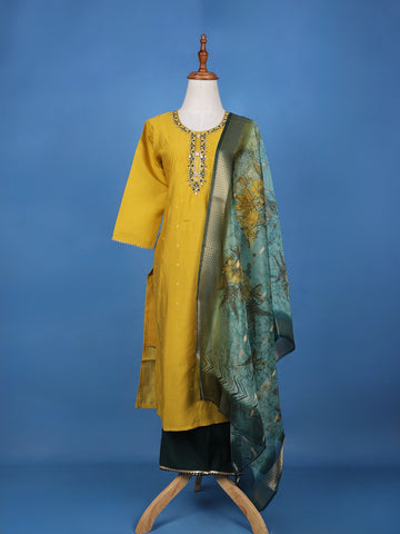 Yellow Floral Design Printed Georgette Salwar Suit - Diadem