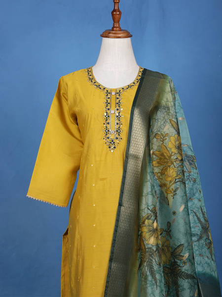 Yellow Floral Design Printed Georgette Salwar Suit - Diadem