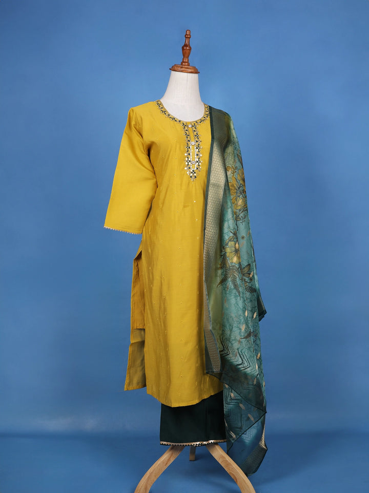 Yellow Floral Design Printed Georgette Salwar Suit - Diadem